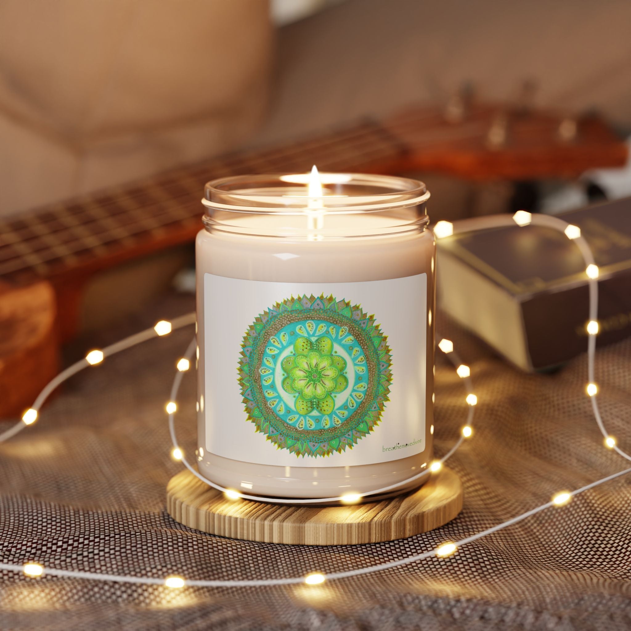 Heart Flame by breathemovedivine Vibrant Mandala Scented Soy Candle - 9oz Relaxation Aromatherapy