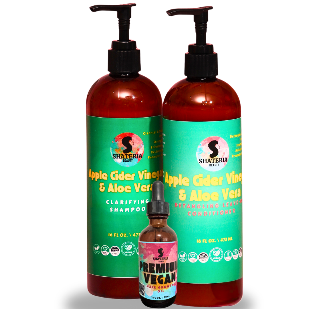Apple Cider Vinegar & Aloe Vera Wash Day Box (Complete set: Shampoo, Conditioner, and Growth Oil)