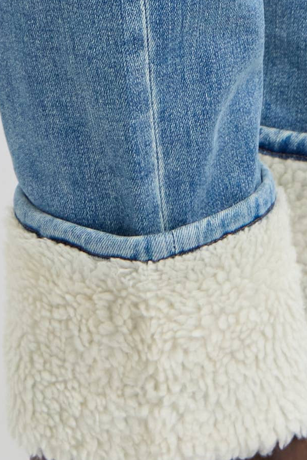 High Waisted Shearling Cuff Straight