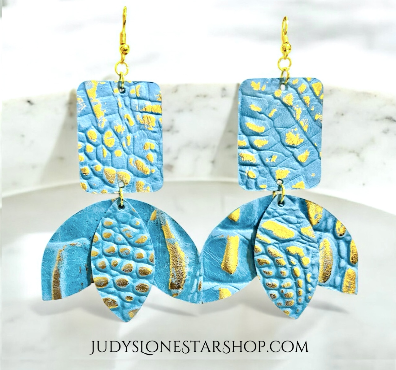 Turquoise Petals Leather Earrings
