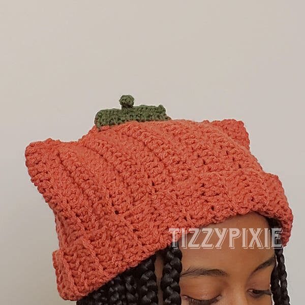 Crochet Pumpkin Cat Beanie