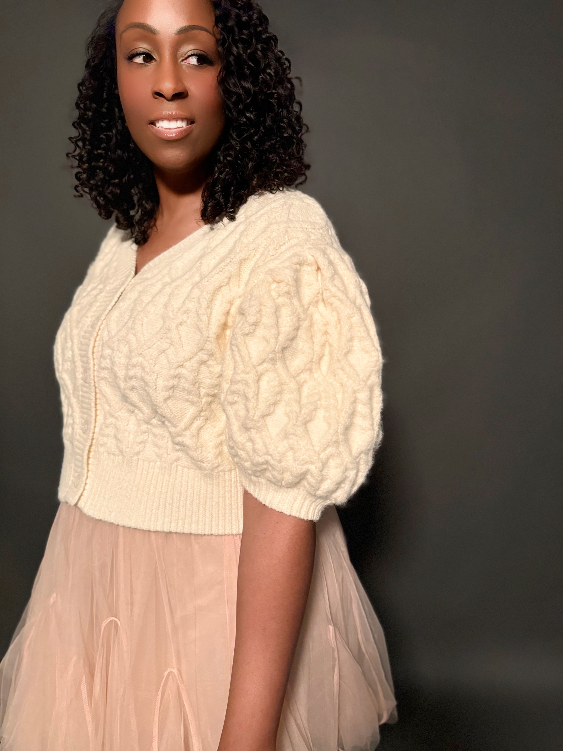 Puff Sleeve Button Up Sweater