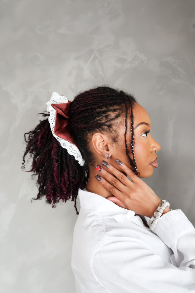 Jumbo Silk and Lace Scrunchy in Burgundy