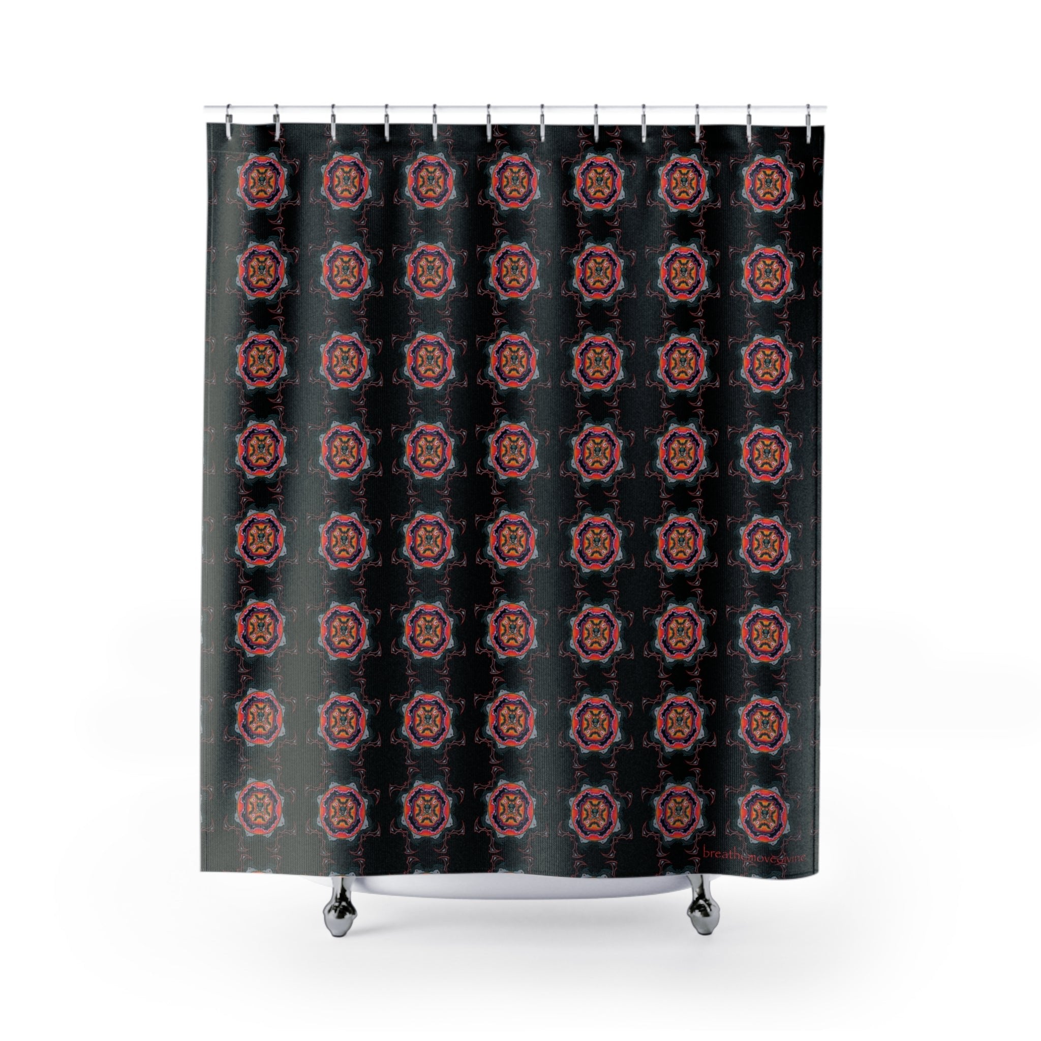 Scry by breathemovedivine Pattern Shower Curtain - Bats Mandala in Black