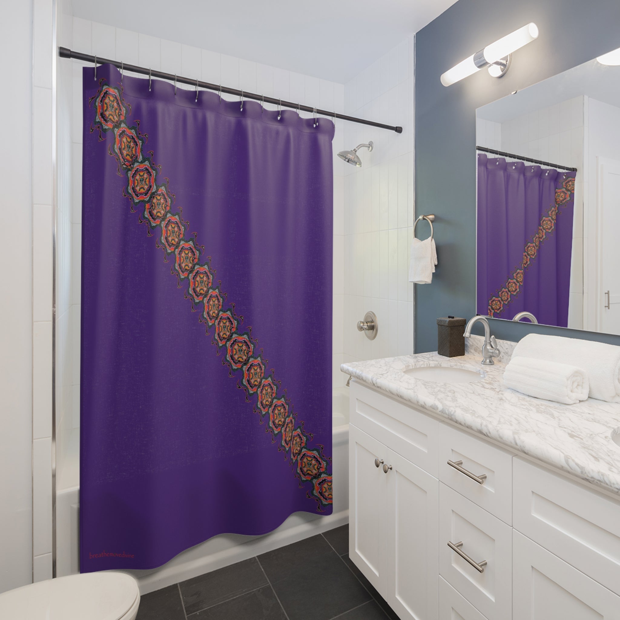 Scry by breathemovedivine Shower Curtain – Bats Mandala in Purple - Home Essentials, Bathroom