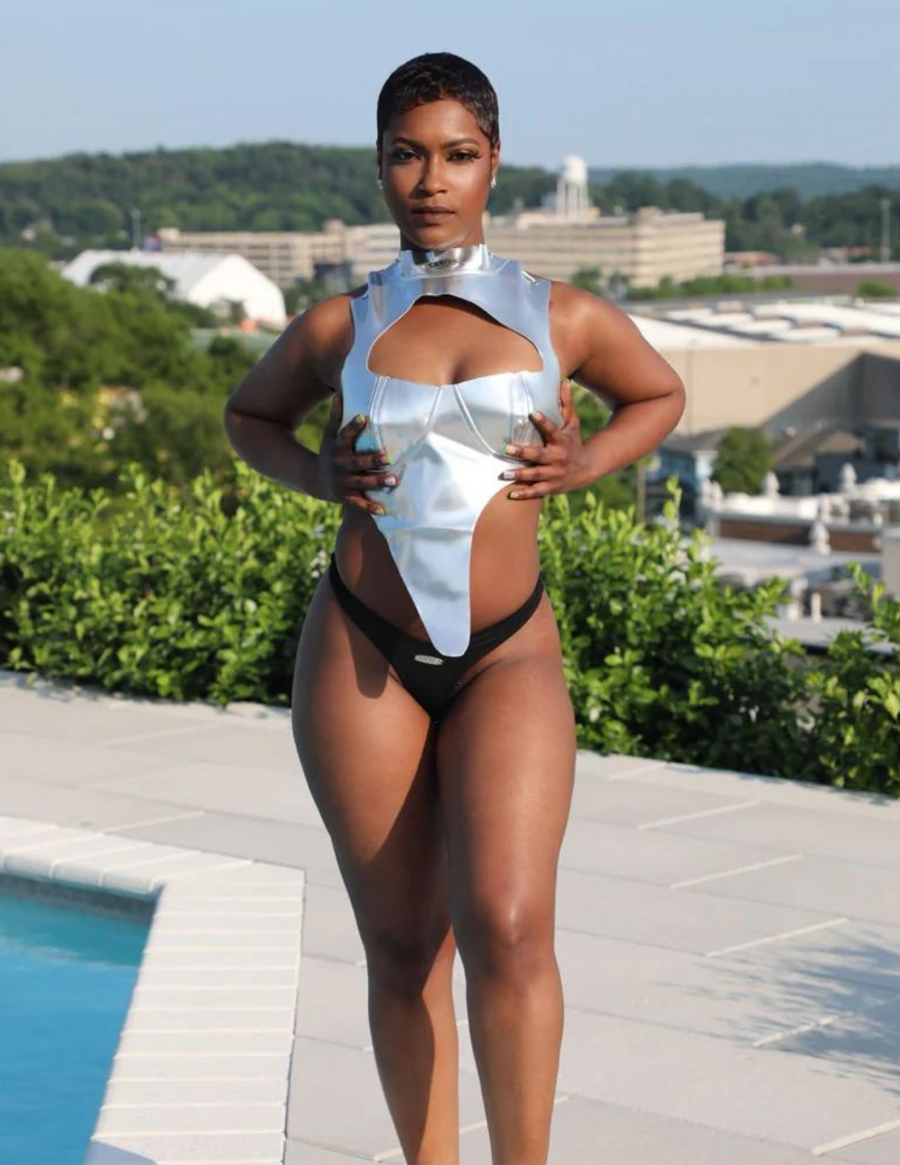 Metallic Chest Plate Top - Fashion, Clothes, Swimwear / Bathing Suits
