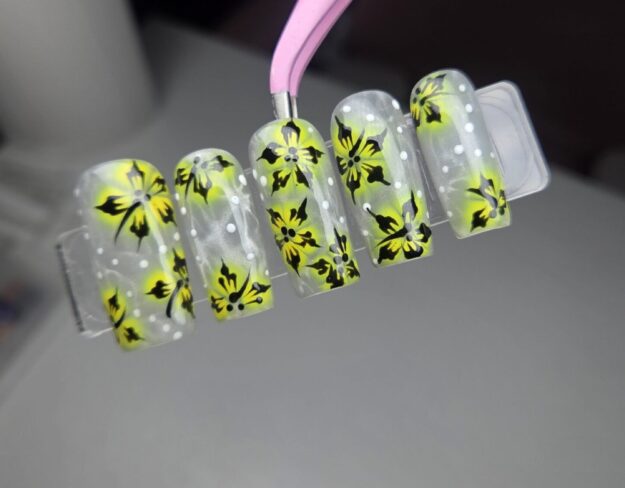 Hibiscus Getaway (Yellow) - Handmade, high quality, reusable press-on nails