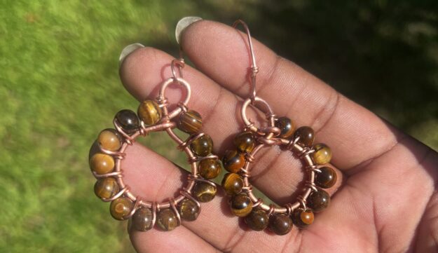 Copper Gold Tigers Eye Earrings