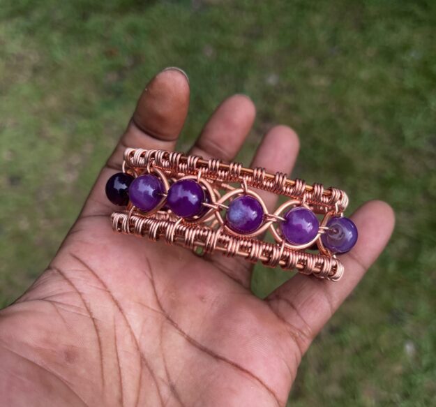 Copper Amethyst Bracelet/ Adjustable