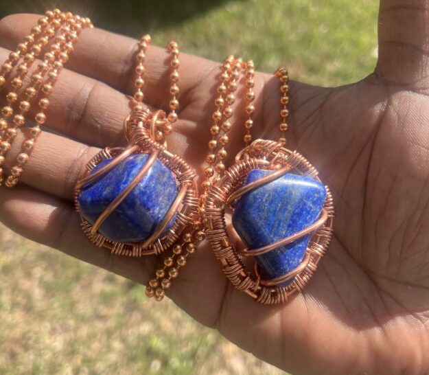 Copper Lapiz Lazuli Pendant/ Adjustable