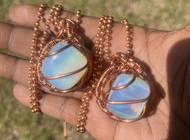 Copper Opalite Pendant/ Copper Ball Chain