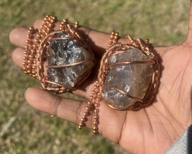 Smoky Quartz Pendant/ Copper Ball Chain