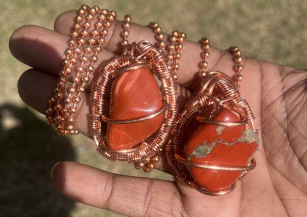 Copper Red Jasper Pendant/ Copper Ball Chain
