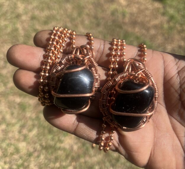 Black Obsidian Pendant/ Copper Ball Chain