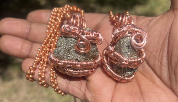Copper Wrapped Pyrite Pendant/ Copper Ball Chain
