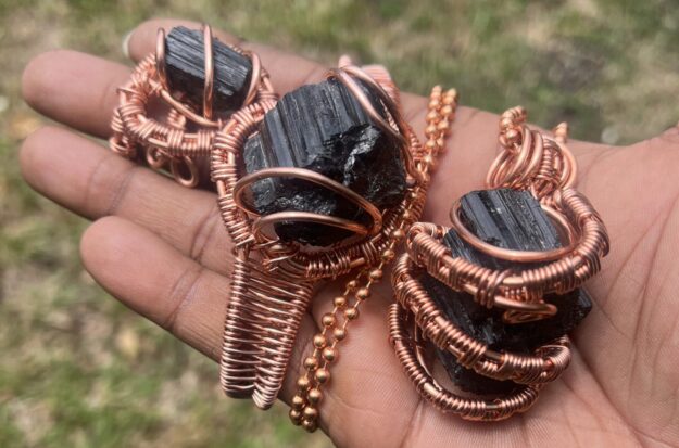 Copper Wrapped Black Tourmaline Set/ Adjustable Ring and Bracelet