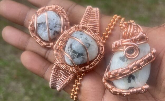 Copper Wrapped Rainbow Moonstone Set/ Adjustable Ring and Bracelet