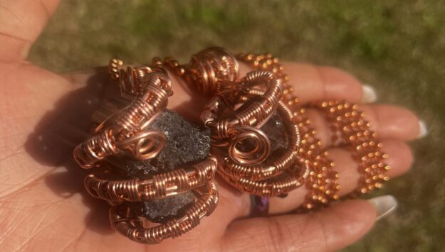 Copper Wrapped Black Tourmaline Pendant/ Copper Ball Chain