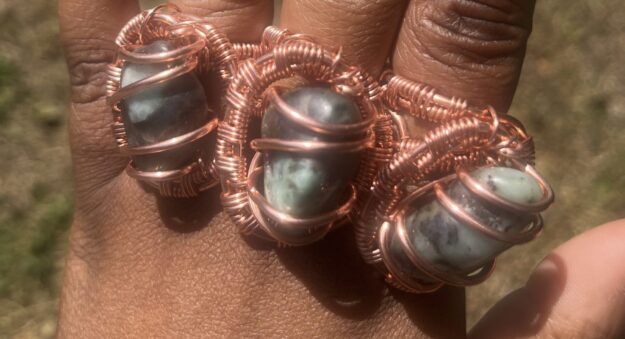 Copper Wrapped Emerald Ring/ Adjustable