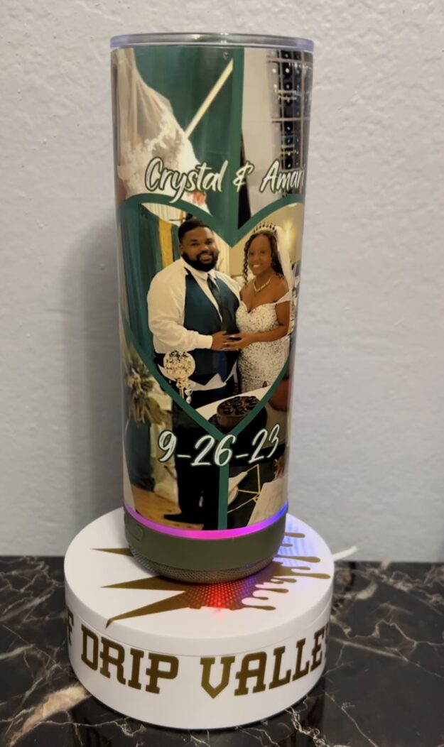 Customize 20 oz tumbler with Bluetooth speaker