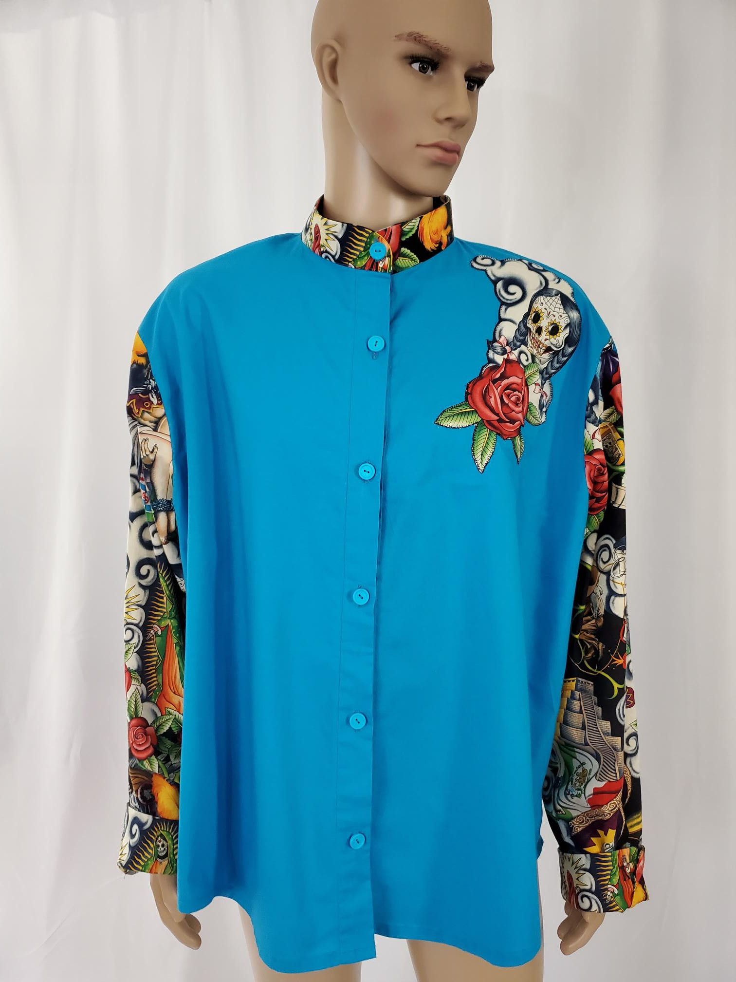 1 of 1 "Me Equivoque' Contigo" Light Blue Long Sleeve Button Up
