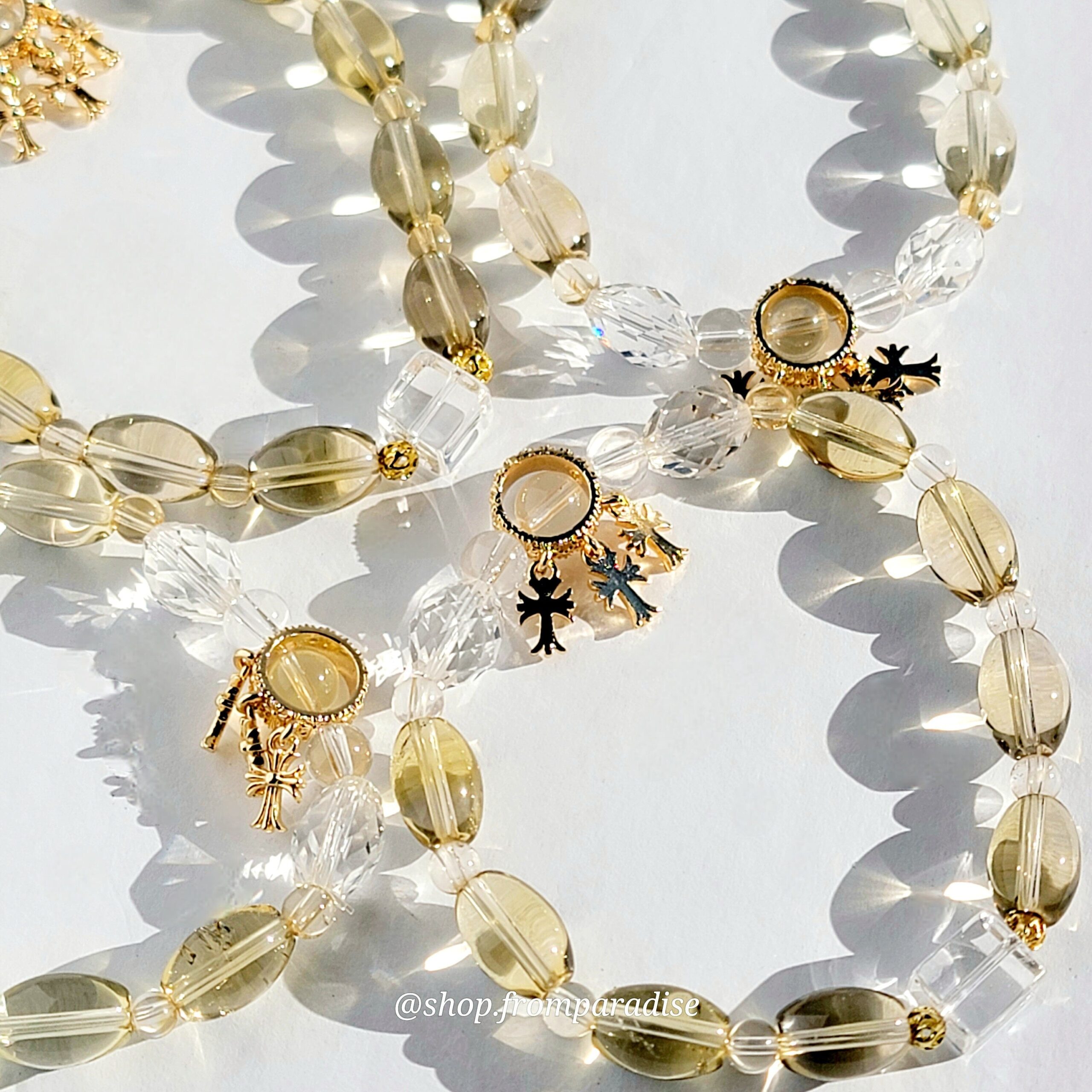 Citrine + Clear Quartz Cross Charm Bracelet: Abundance & Optimism