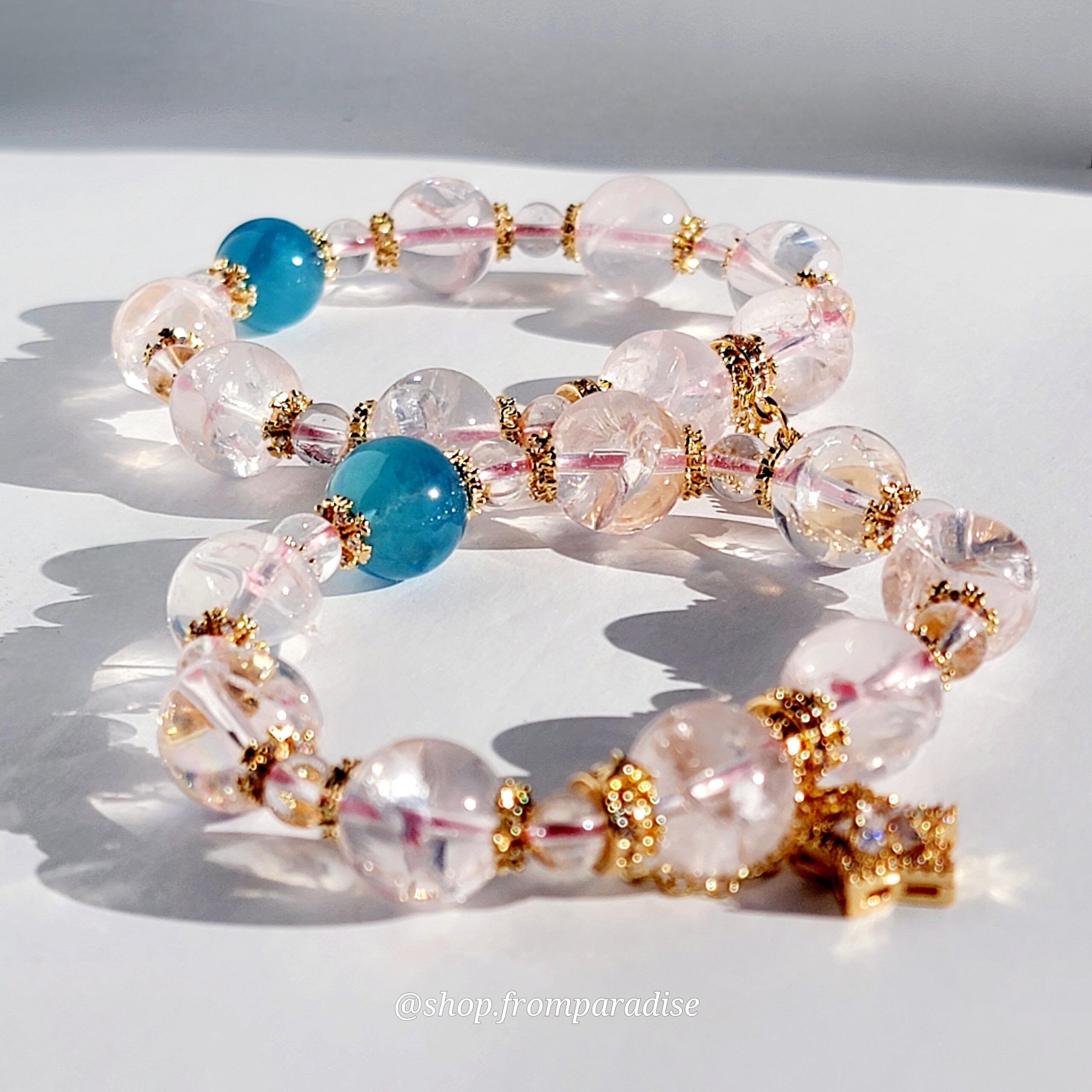 Rose Quartz + Aquamarine Star Charm Bracelet: Compassion & Courage