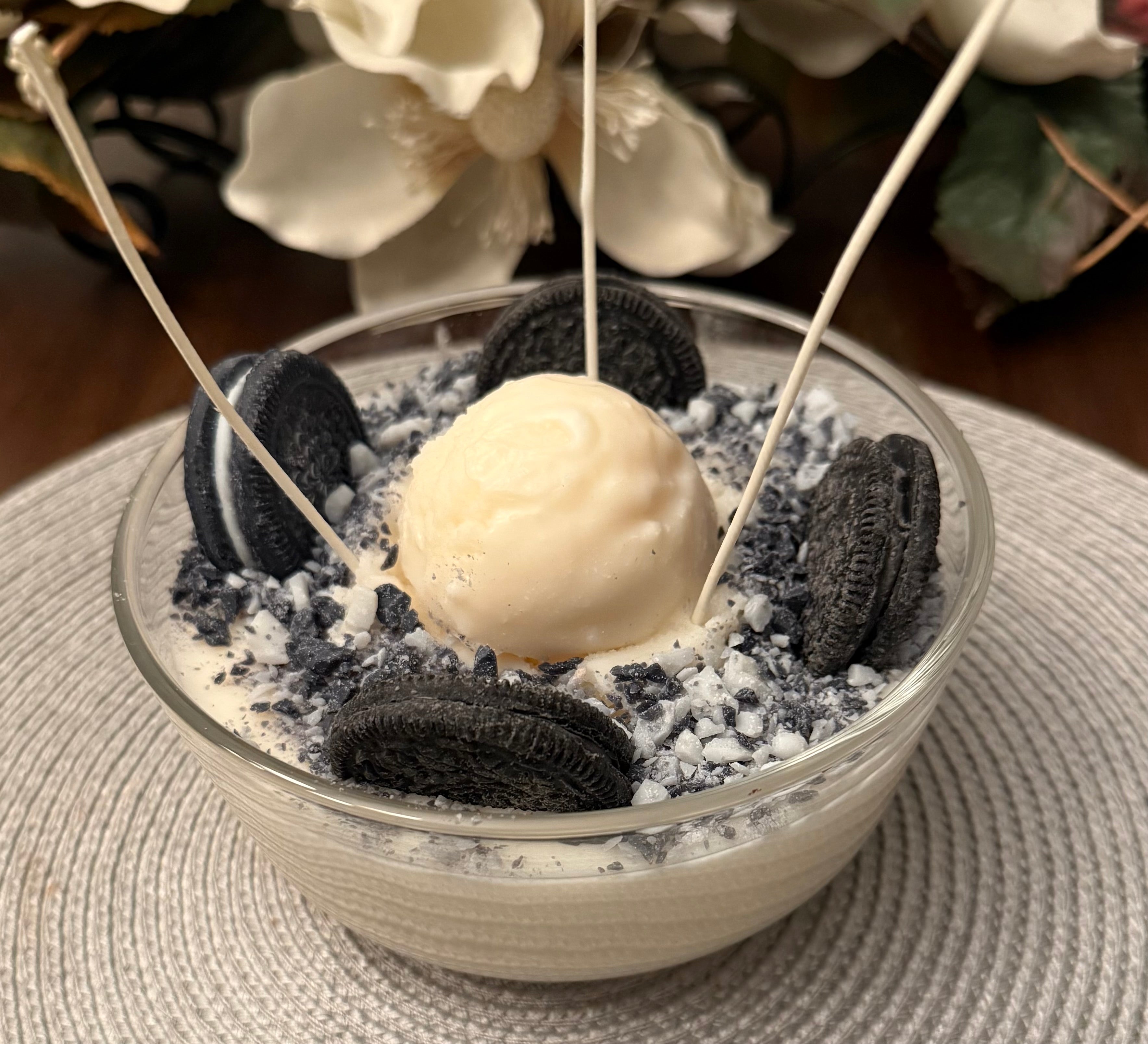 Cookies & Cream Dessert Candle Bowl – 3-Wick Hand-Poured Coconut Soy Candle | Realistic Ice Cream & Cookie Design | Sweet Vanilla Aroma - (Uncategorized), Candles - Black owned business, Candle Addict, Candle Business, Candle Community, Candle Lovers, clean burning candles, coconut soy candles, cozy home, Gift Ideas, hand poured candles, home decor, home fragrance, Luxury Candles, Luxury Home Fragrance, Relax And Unwind, Scented Candles, Self Care, small business, Soy Candles, Stay Lit Vibes