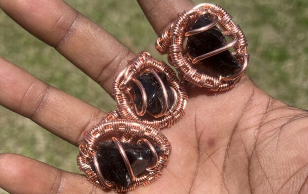 Copper Wrapped Raw Black Obsidian Ring/ Adjustable - Spiritual, Spiritual Jewelry - copper, handmade, jewelry