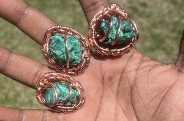 Copper Wrapped Malachite Ring/ Adjustable - Spiritual, Spiritual Jewelry - copper, handmade, jewelry