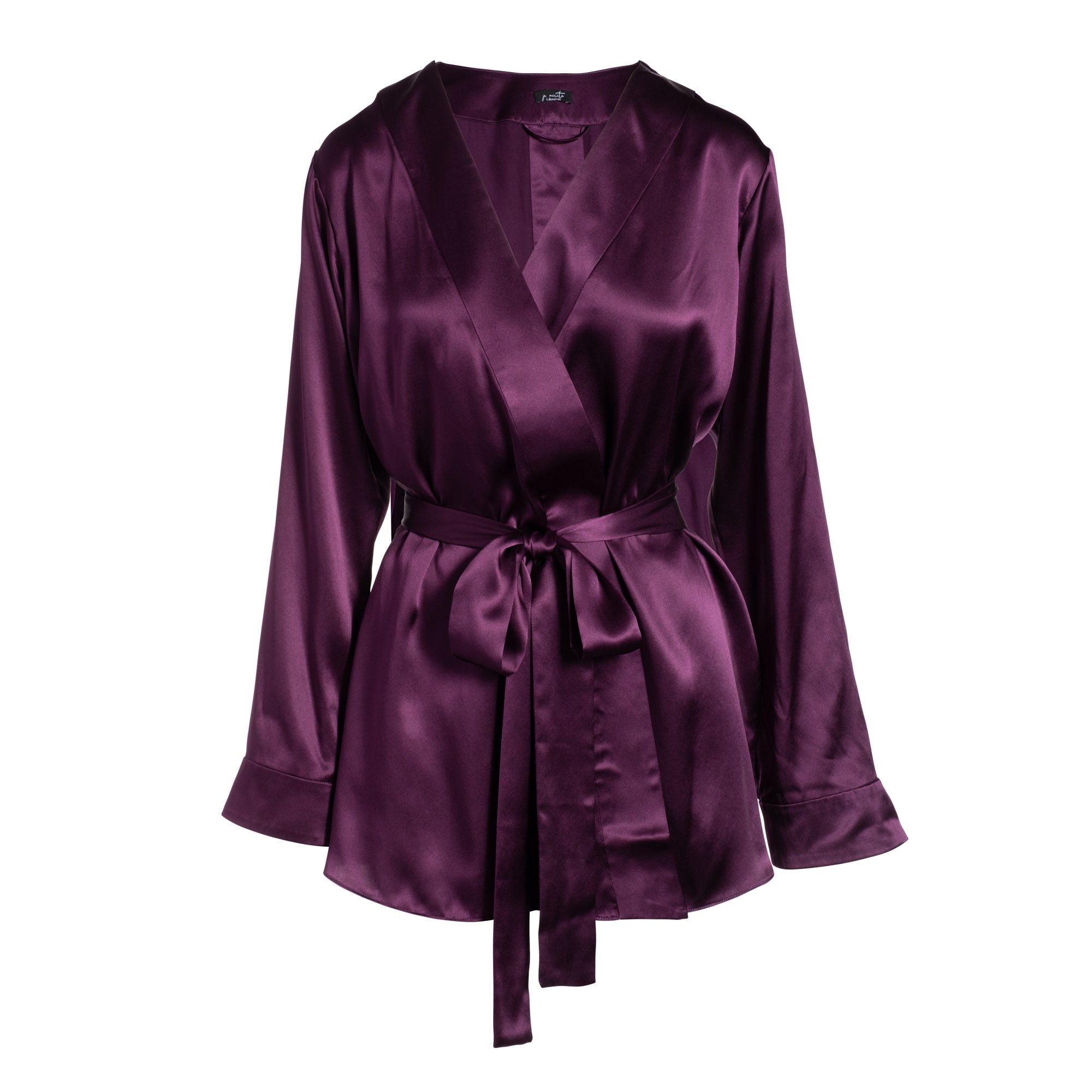 lola silk short robe in aubergine - Lingerie, Fashion, Clothes - aubergine, charmeuse, eggplant, loungewear, purple, robe, short robe, short silk robe, silk, silk chartreuse, silk loungewear, silk robe