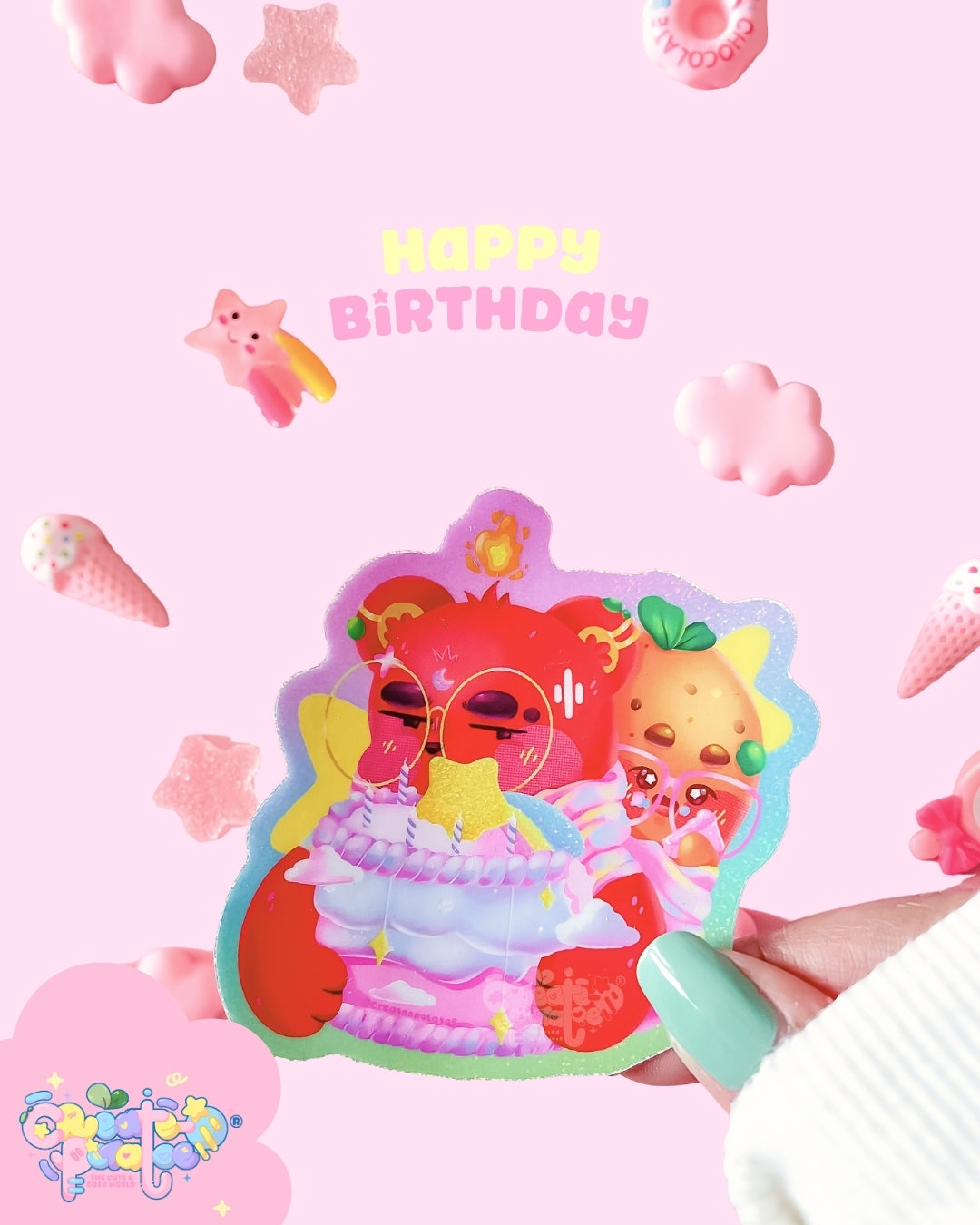 Happy Birthday Create-O | Glossy Glitter Vinyl Sticker - Art, Stickers, (Uncategorized)