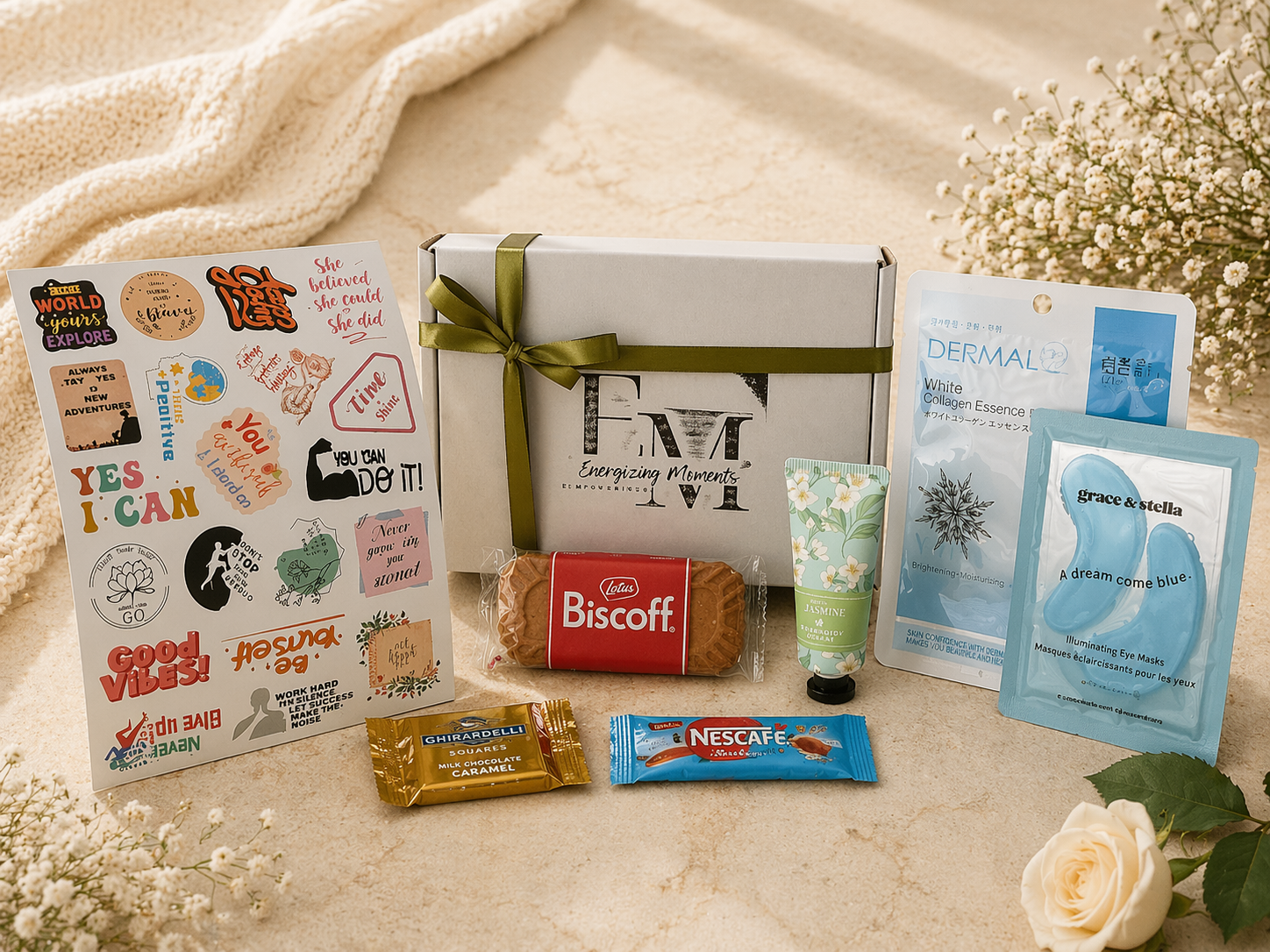 Calm Confidence Care Box - Care Boxes, Beauty, Health & Wellness, Wellness, Essentials - **Calm Confidence Care Box tags:** Calm Confidence, Black owned business, calming gift, care package, comfort gift, confidence care box, confidence gift, encouragement gift, Energizing Moments, gift box for women, gift for her, mental wellness gift, peaceful gift, relaxation gift, rest and reset, self care box, self care gift, thoughtful gift, wellness gift box