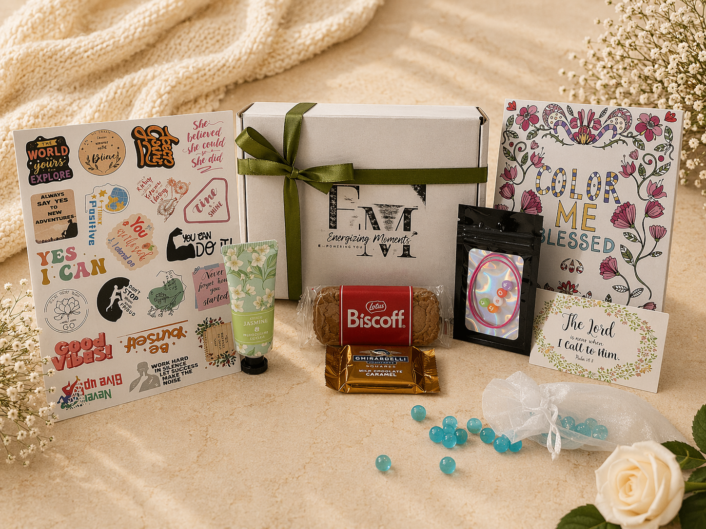 Create & Reflect Care Box - Care Boxes, Beauty, Health & Wellness, Wellness, Essentials - **Create & Reflect Care Box tags:** Create and Reflect, Black owned business, calming gift, care package, comfort gift, creative care box, creative self care, creativity gift, encouragement gift, Energizing Moments, gift box for women, gift for her, journaling gift, reflection gift, rest and reset, self care box, self care gift, thoughtful gift, wellness gift box