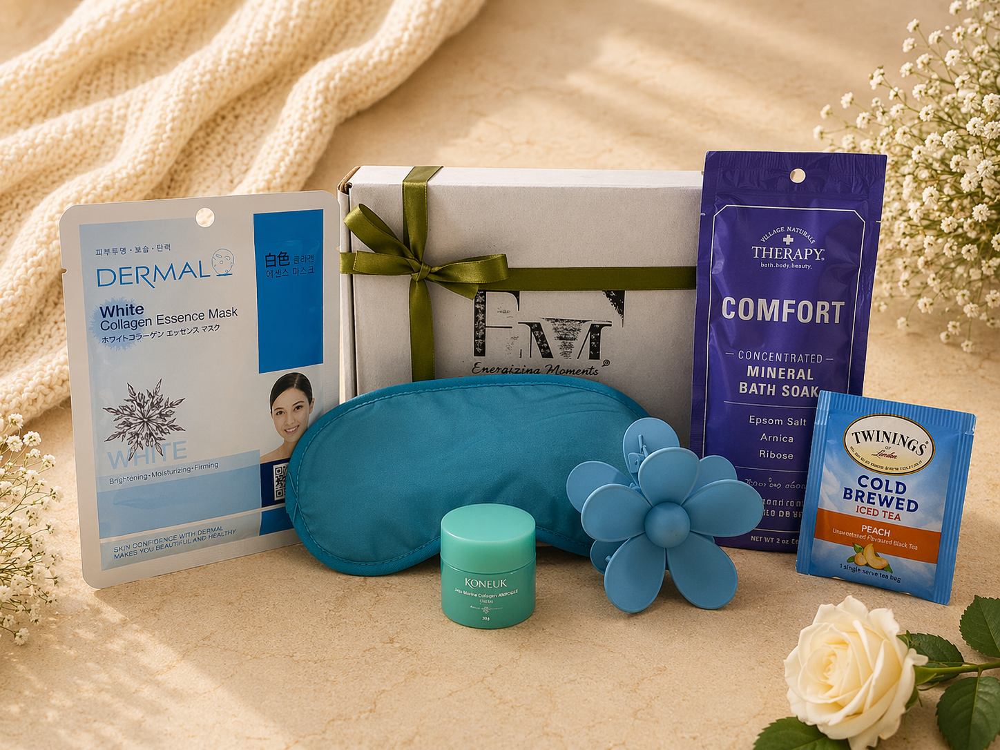 Evening Unwind Care Box - Care Boxes, Beauty, Health & Wellness, Wellness, Essentials - **Evening Unwind Care Box tags:** Evening Unwind, Black owned business, calming gift, care package, comfort gift, encouragement gift, Energizing Moments, evening care box, evening routine gift, gift box for women, gift for her, pamper gift, peaceful gift, relaxation gift, rest and reset, self care box, self care gift, stress relief gift, thoughtful gift, unwind gift, wellness gift box