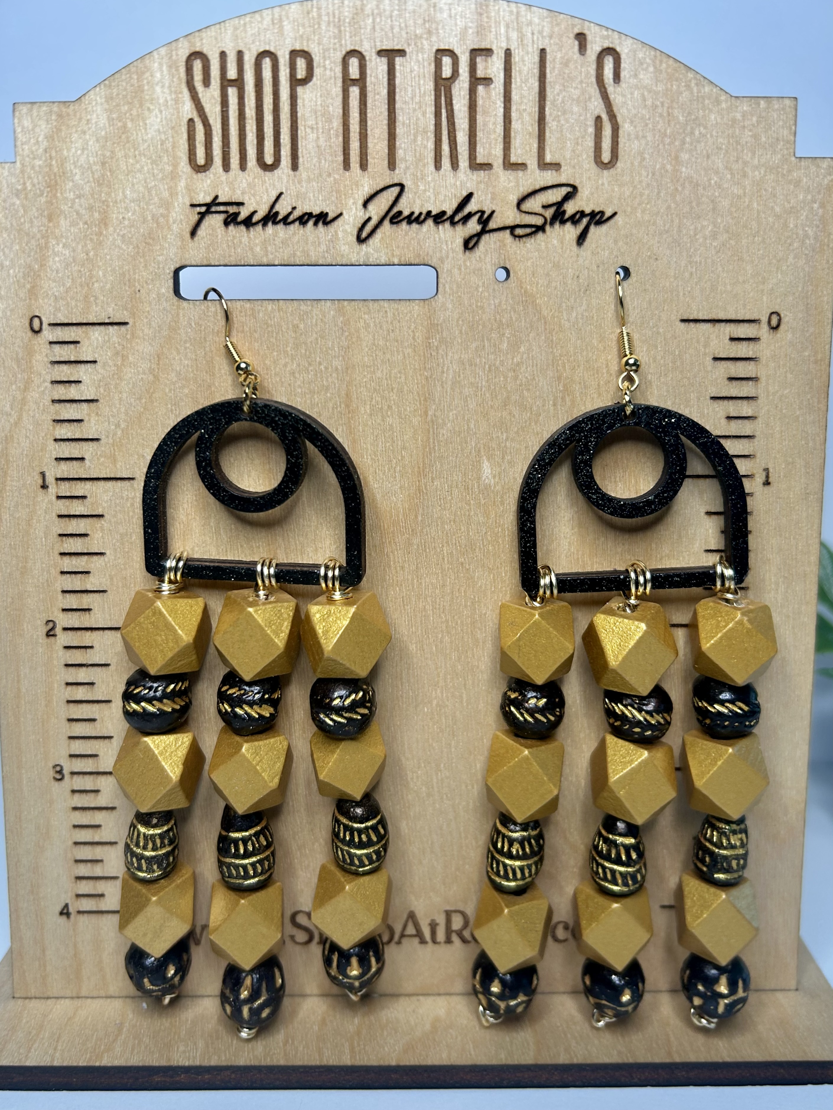 Golden Eclipse - Earrings (Handmade) - black, earrings, gold, handmade, Tribal