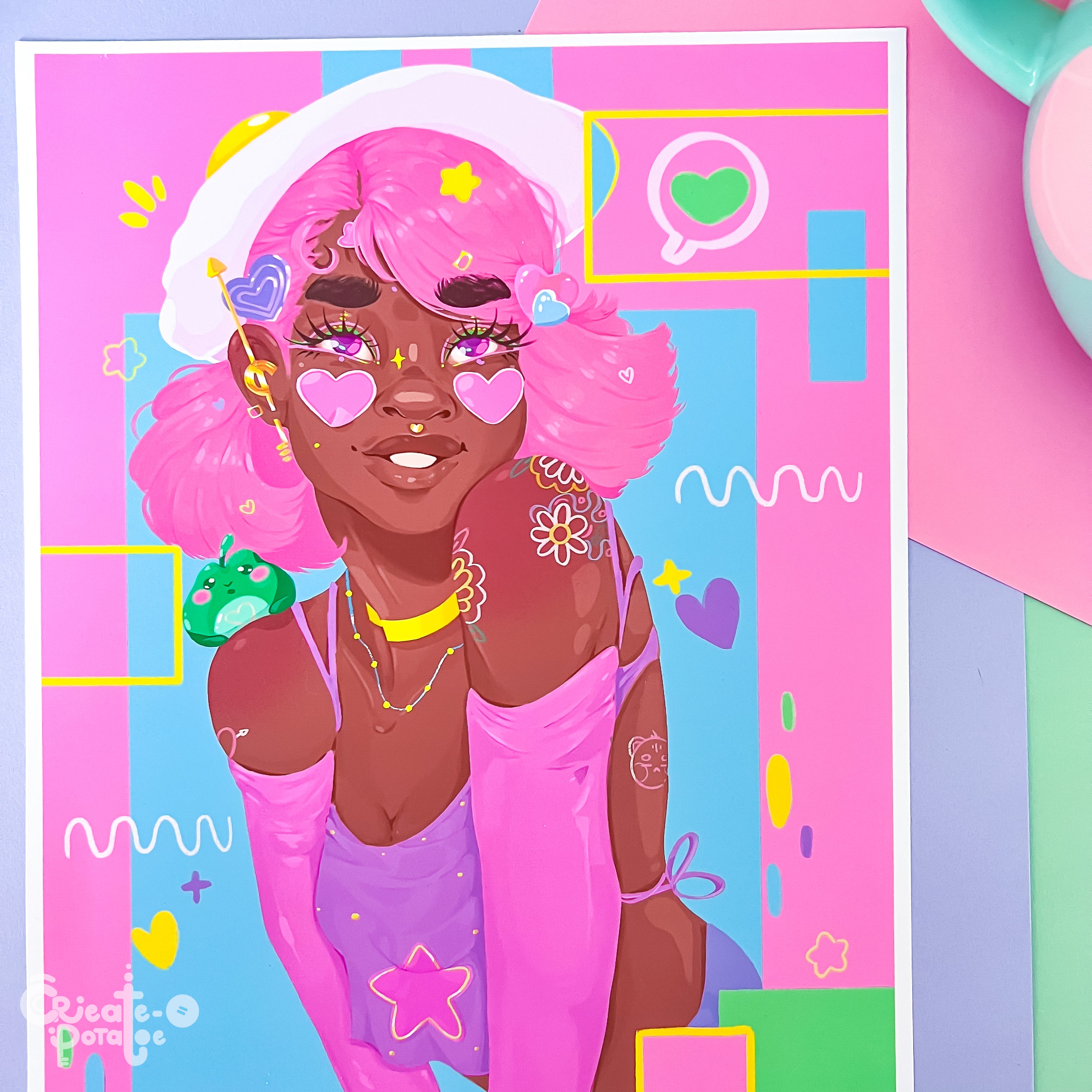 Bubbi Art Print | Kawaii Black Girl Portrait Illustration | Home Decor - Art, Prints / Wall Art, (Uncategorized)