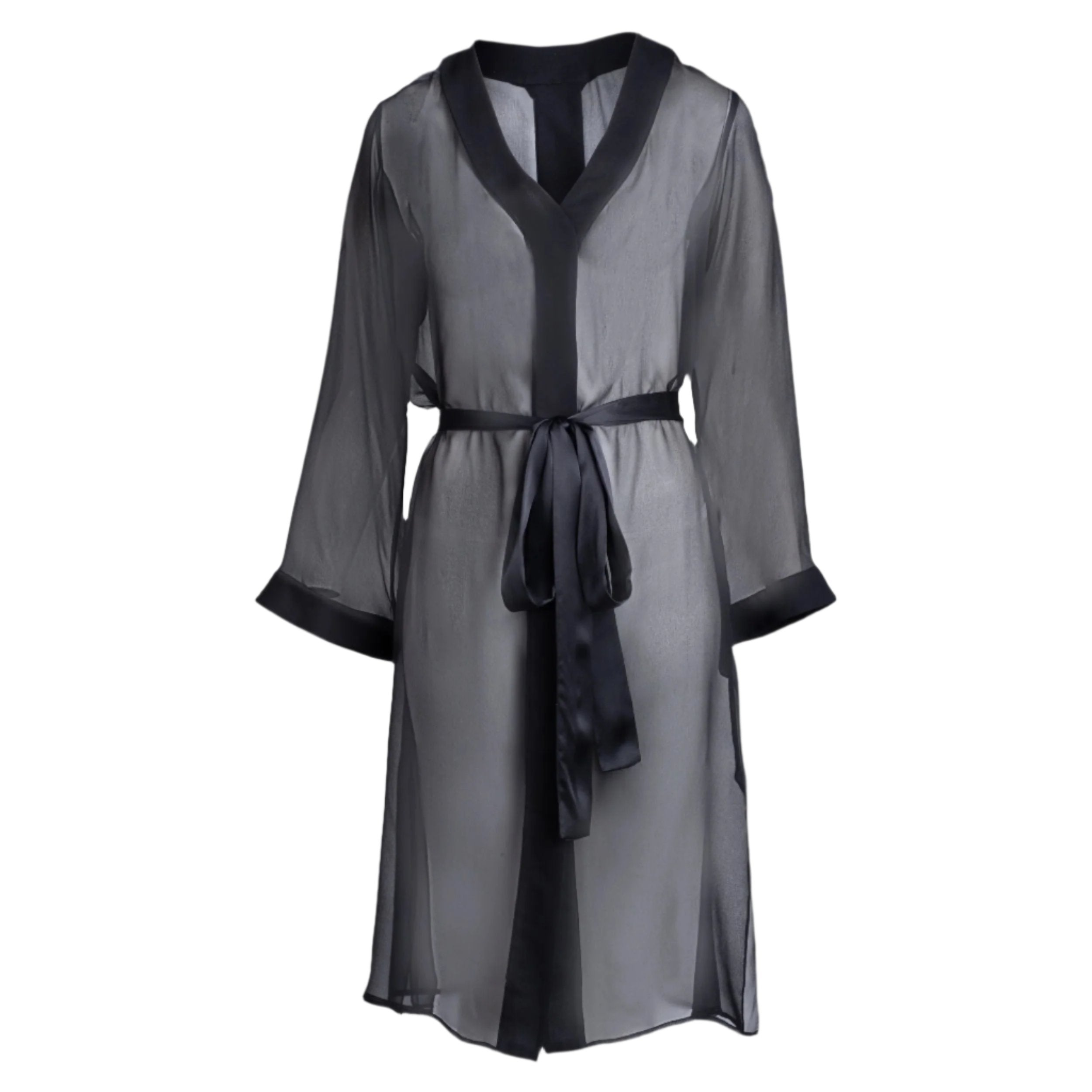 donna silk chiffon nightdress in noire - Lingerie, Fashion, Clothes - black, black robe, chiffon, chiffon robe, dress, duster, loungewear, nightdress, noire, robe, shirtdress, silk, silk chiffon, silk loungewear, silk robe