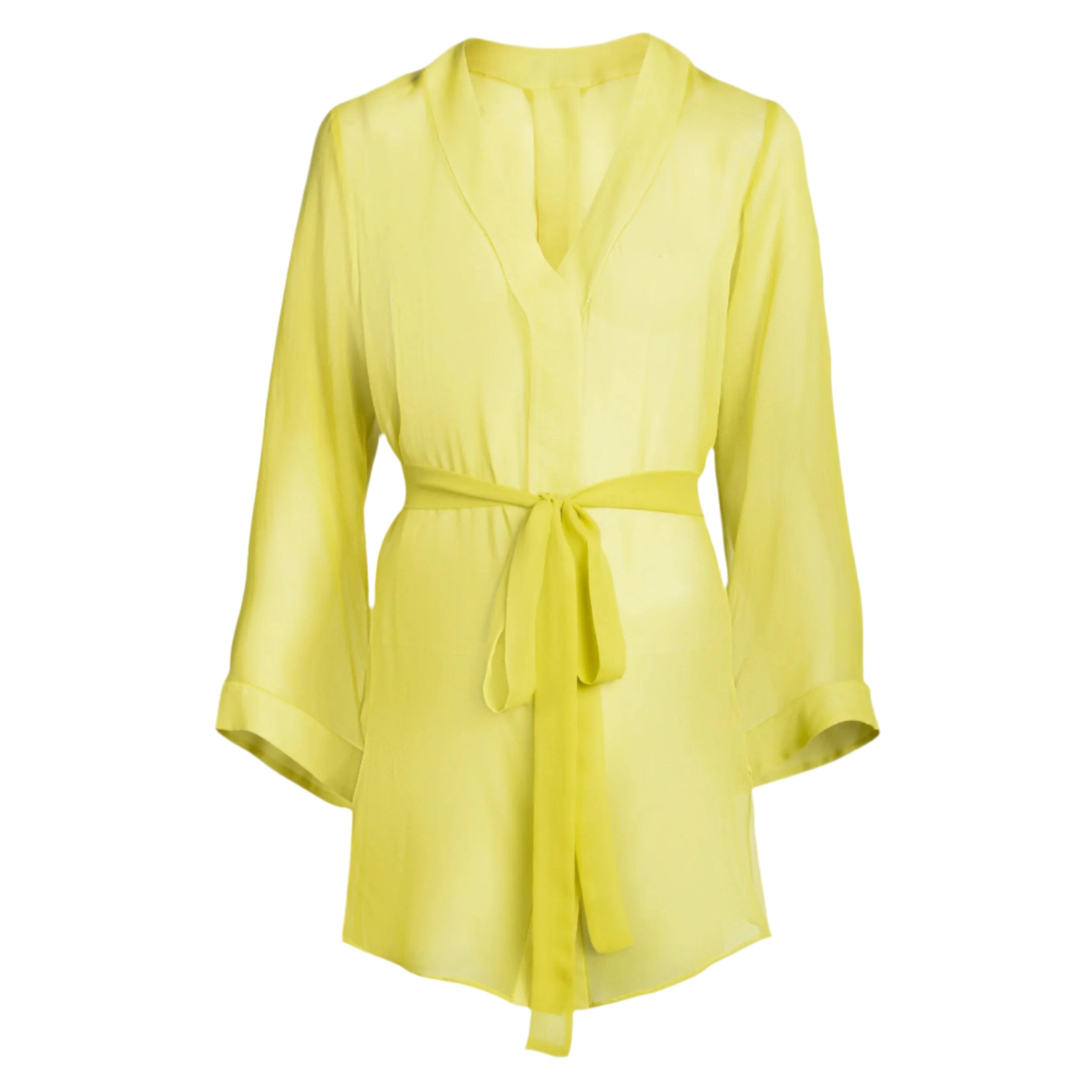 donna silk chiffon shirt dress in chartreuse - Lingerie, Fashion, Clothes - chartreuse, chiffon, chiffon robe, dress, duster, green, loungewear, robe, shirtdress, silk, silk chiffon, silk loungewear, silk robe, yellow; shirt dress