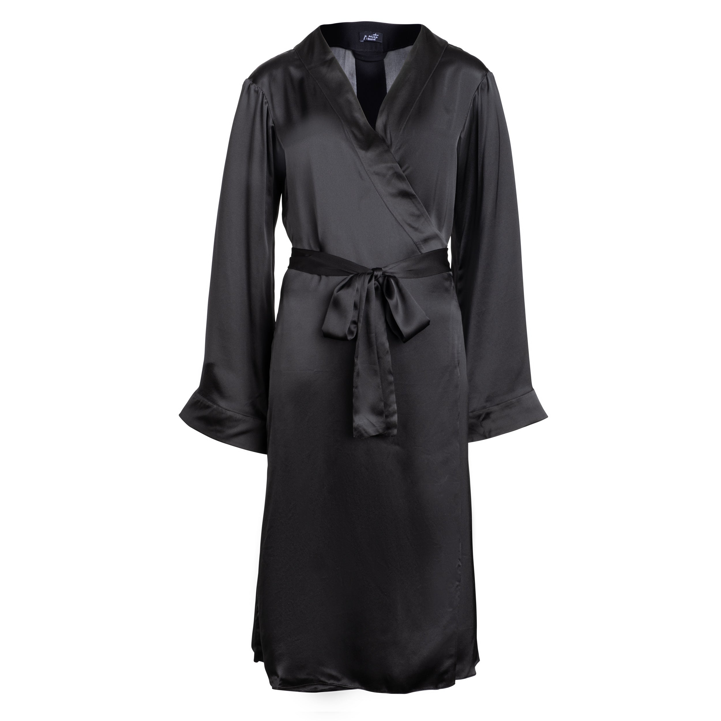 lola silk wrap robe in noire - Lingerie, Fashion, Clothes - black, charmeuse, loungewear, noire, robe, silk, silk chartreuse, silk loungewear, silk robe, wrap robe, wrap silk robe