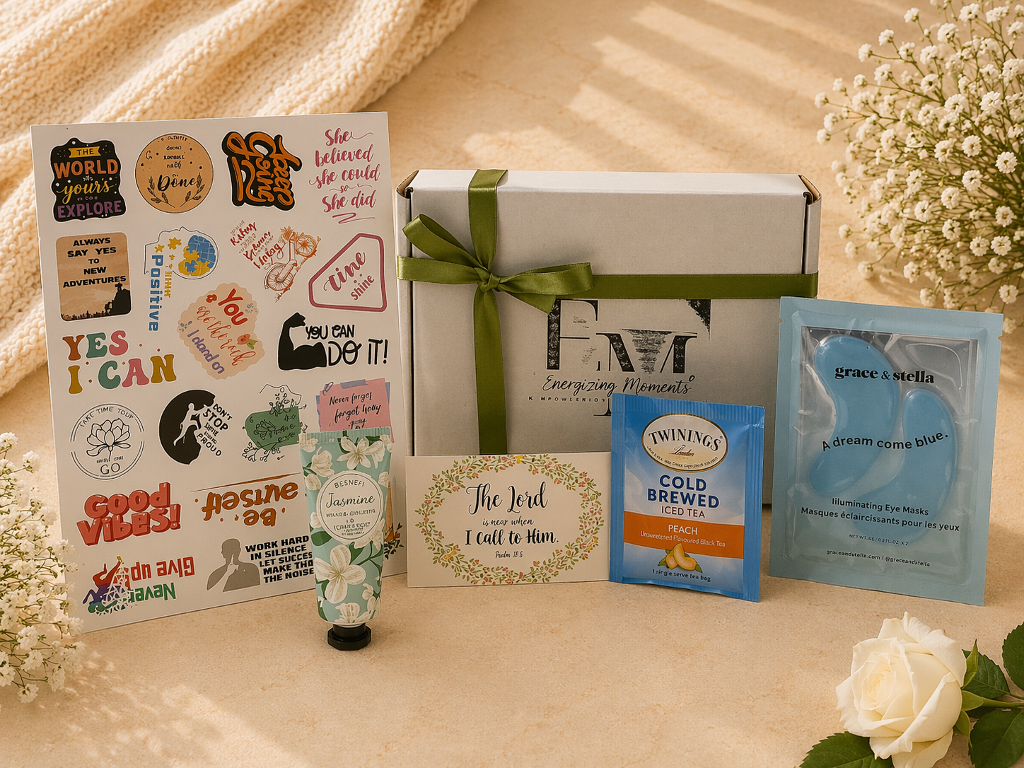 Mini Calm Reset Box - Care Boxes, Beauty, Mental Health, Wellness, Essentials - **Mini Calm Reset Box tags:** Mini Calm Reset, affordable gift, Black owned business, calming gift, care package, comfort gift, encouragement gift, Energizing Moments, gift box for women, gift for her, mini care box, peaceful gift, relaxation gift, rest and reset, self care box, self care gift, small gift, stress relief gift, thoughtful gift, wellness gift box