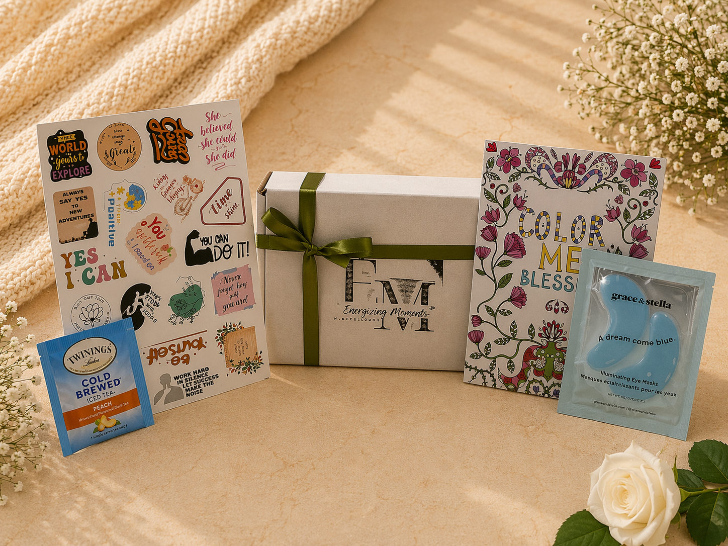 Mini Create & Breathe Box - Care Boxes, Beauty, Mental Health, Wellness, Essentials - Black owned business, calming gift, care package, coloring care box, comfort gift, creative self care, creativity gift, encouragement gift, Energizing Moments, gift box for women, gift for her, mini care box, Mini Create and Breathe, relaxation gift, rest and reset, self care box, self care gift, small gift, thoughtful gift, wellness gift box