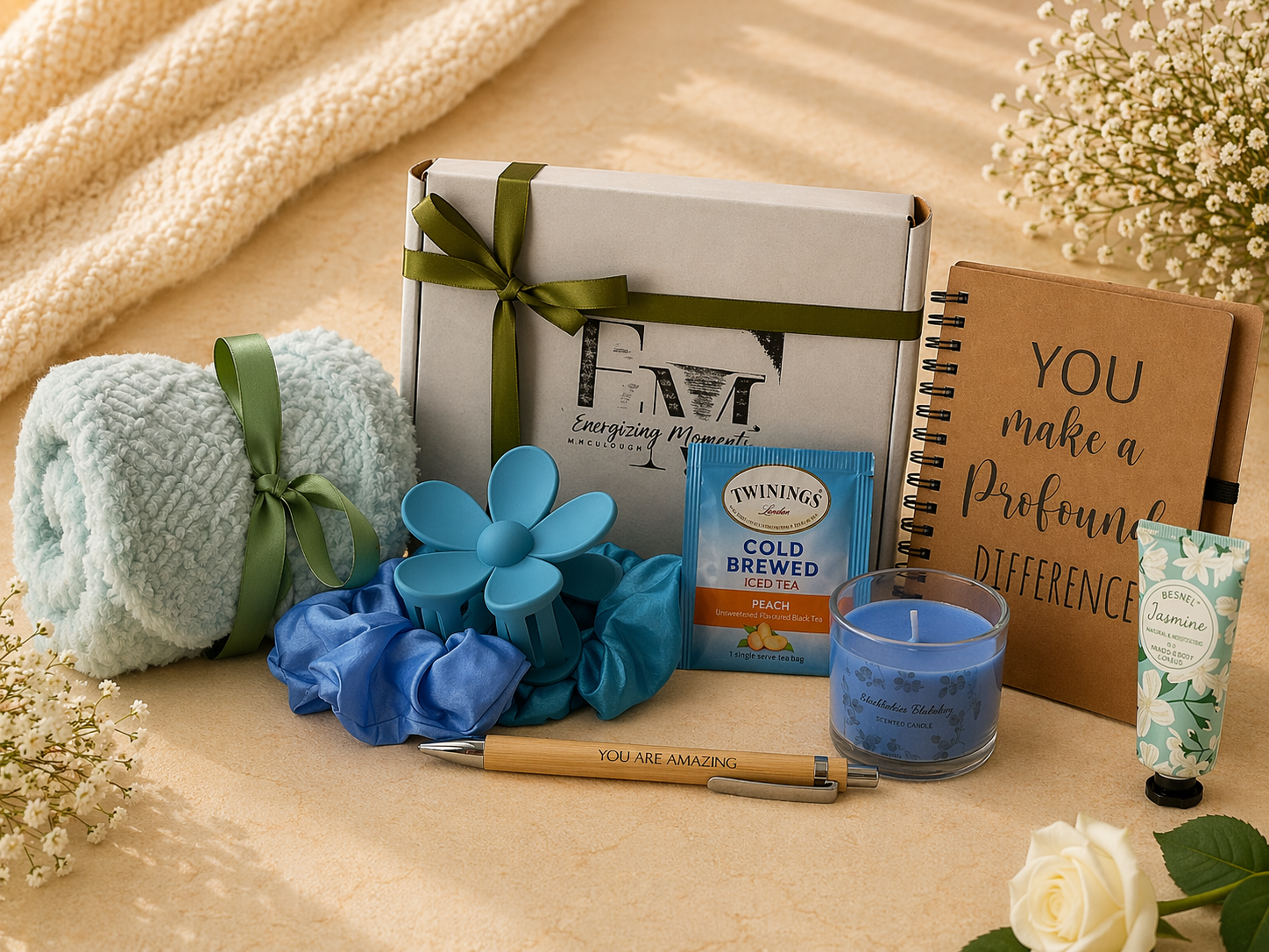 Morning Glow Care Box - Care Boxes, Beauty, Mental Health, Wellness, Essentials - **Morning Glow Care Box tags:** Morning Glow, Black owned business, care package, comfort gift, cozy gift, encouragement gift, Energizing Moments, feel good gift, gift box for women, gift for her, morning care box, morning routine gift, pamper gift, relaxation gift, rest and reset, self care box, self care gift, thoughtful gift, wellness gift box