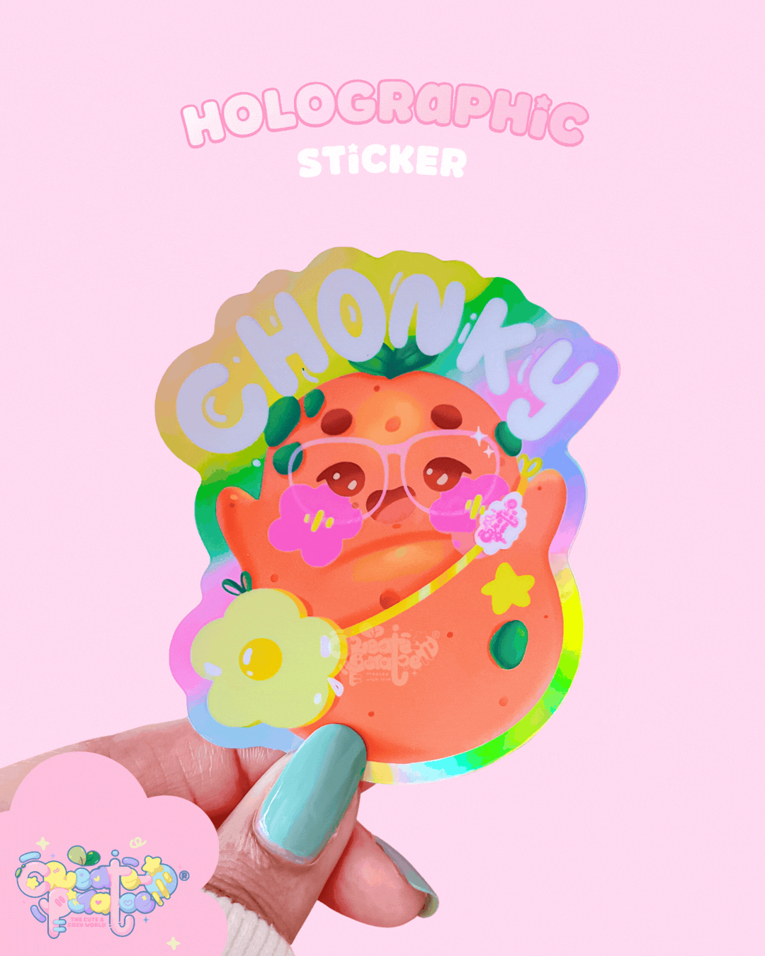CHONKY Productive Potatoe Holographic Sticker | Kawaii Die-Cut Vinyl Decal - Art, Stickers, (Uncategorized)