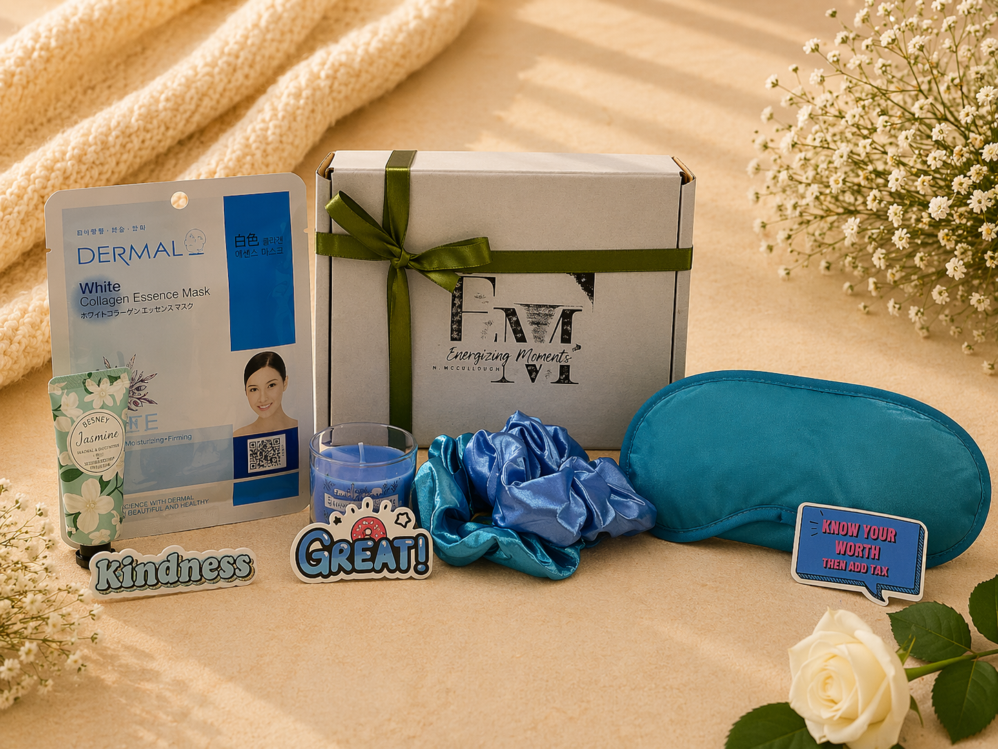 Serenity & Bliss Care Box - Care Boxes, Beauty, Health & Wellness, Wellness, Essentials - **Serenity & Bliss Care Box tags:** Serenity and Bliss, Black owned business, calming gift, care package, comfort gift, encouragement gift, Energizing Moments, gift box for women, gift for her, pamper gift, peaceful gift, relaxation gift, rest and reset, self care box, self care gift, serenity care box, stress relief gift, thoughtful gift, wellness gift box