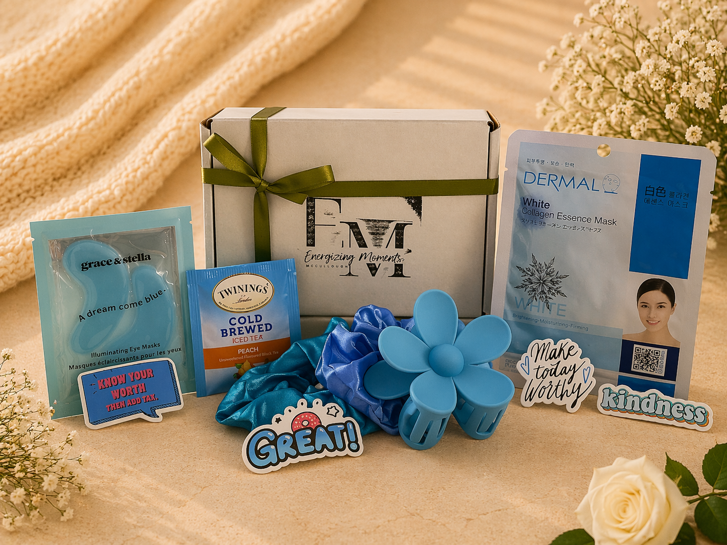 Uplifting Wellness Self Care Box - Care Boxes, Beauty, Mental Health, Wellness, Essentials - **Uplifting Wellness Self Care Box tags:** Uplifting Wellness, Black owned business, care package, care package for her, comfort gift, encouragement gift, Energizing Moments, feel better gift, gift box for women, gift for her, mental wellness gift, relaxation gift, rest and reset, self care box, self care gift, thoughtful gift, uplifting gift, wellness care box, wellness gift box