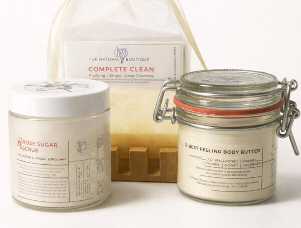 Daily Ritual Bundle – Body Butter, Sugar Scrub & Soap - Beauty, Skincare - Best Feeling Body Butter, body care bundle, Complete Clean Soap Bar, Daily Ritual Bundle, dry skin care, exfoliating scrub, handcrafted skincare, handmade soap, moisturizing body butter, natural body care, Niko’s Naturals, Rose Sugar Scrub, self-care gift set, small-batch body care