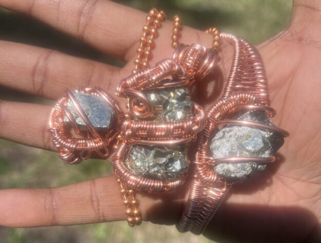 Copper Pyrite Set/ Adjustable Bracelet and Ring/ Copper ball Chain - Spiritual Jewelry