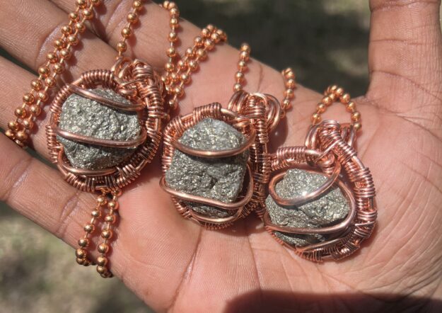Copper Wrapped Pyrite Pendant/ Copper Ball Chain - Spiritual, Spiritual Jewelry - copper, handmade, jewelry