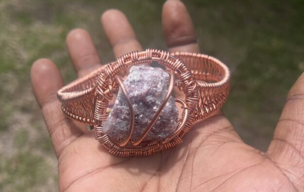 Copper Wrapped Lepidolite Bracelet/ Adjustable - Spiritual, Spiritual Jewelry - copper, handmade, jewelry